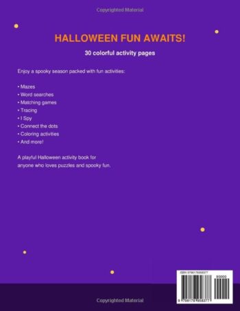 Halloween Activity Book for Kids Back Cover details