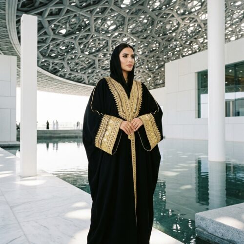 Hessa Dubai Gold-Bordered Occasion Abaya