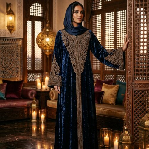 Rawan Hand-Embroidered Velvet Abaya